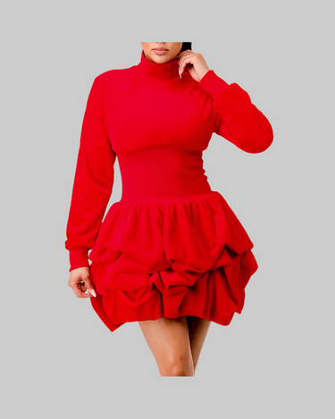 Vintage-Inspired Ruffle Dress with Long Sleeves
